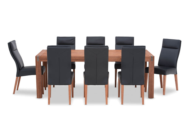 SILVERWOOD 9 PIECE DINING SUITE WITH ASHEVILLE CHAIRS BLACK/PEWTER