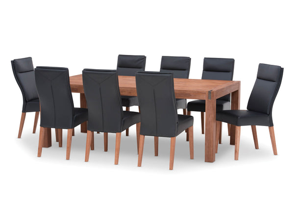 SILVERWOOD 9 PIECE DINING SUITE WITH ASHEVILLE CHAIRS BLACK/PEWTER