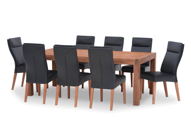 SILVERWOOD 9 PIECE DINING SUITE WITH ASHEVILLE CHAIRS BLACK/PEWTER