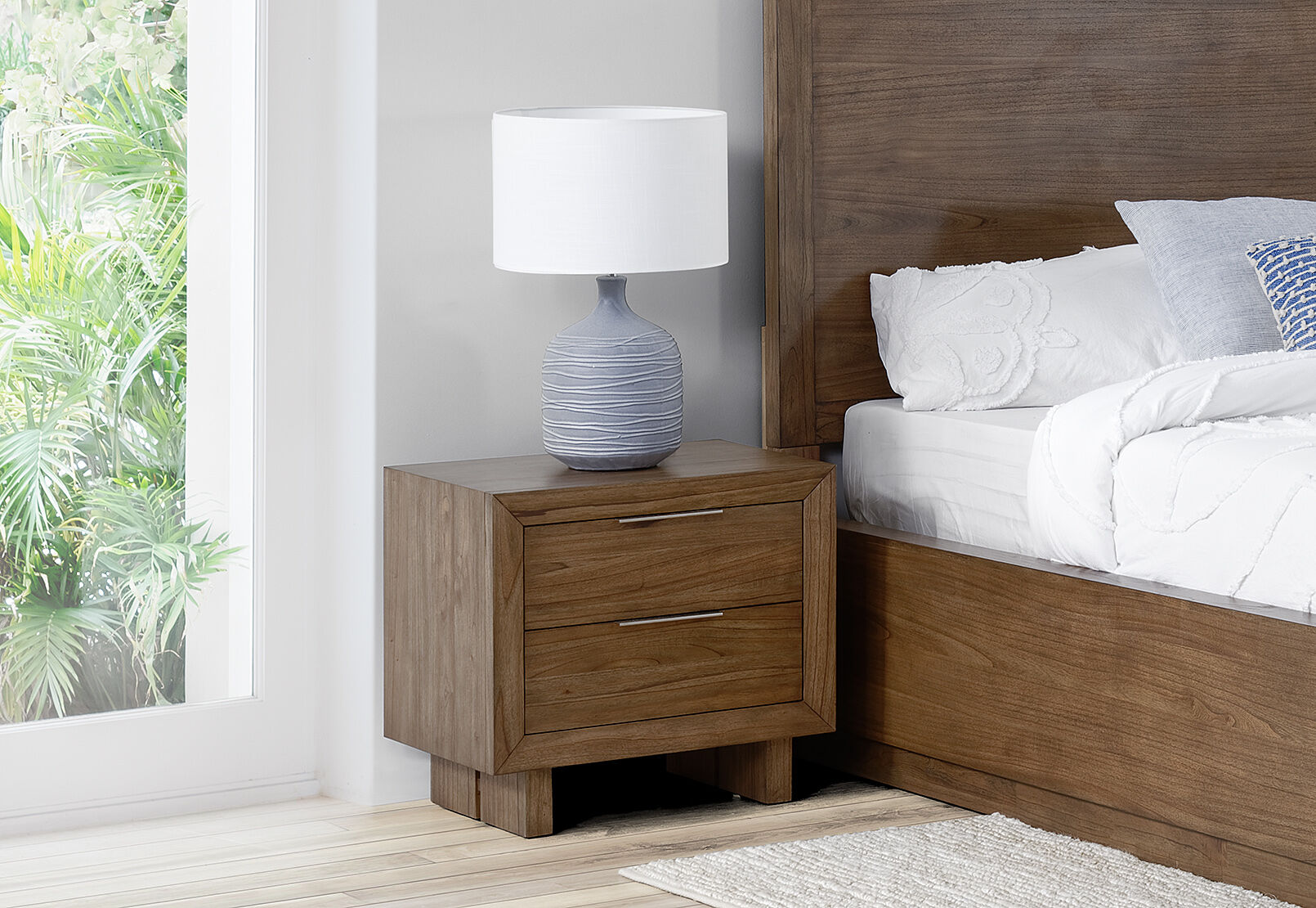 SORVINO 2 DRAWER BEDSIDE LIGHT WALNUT