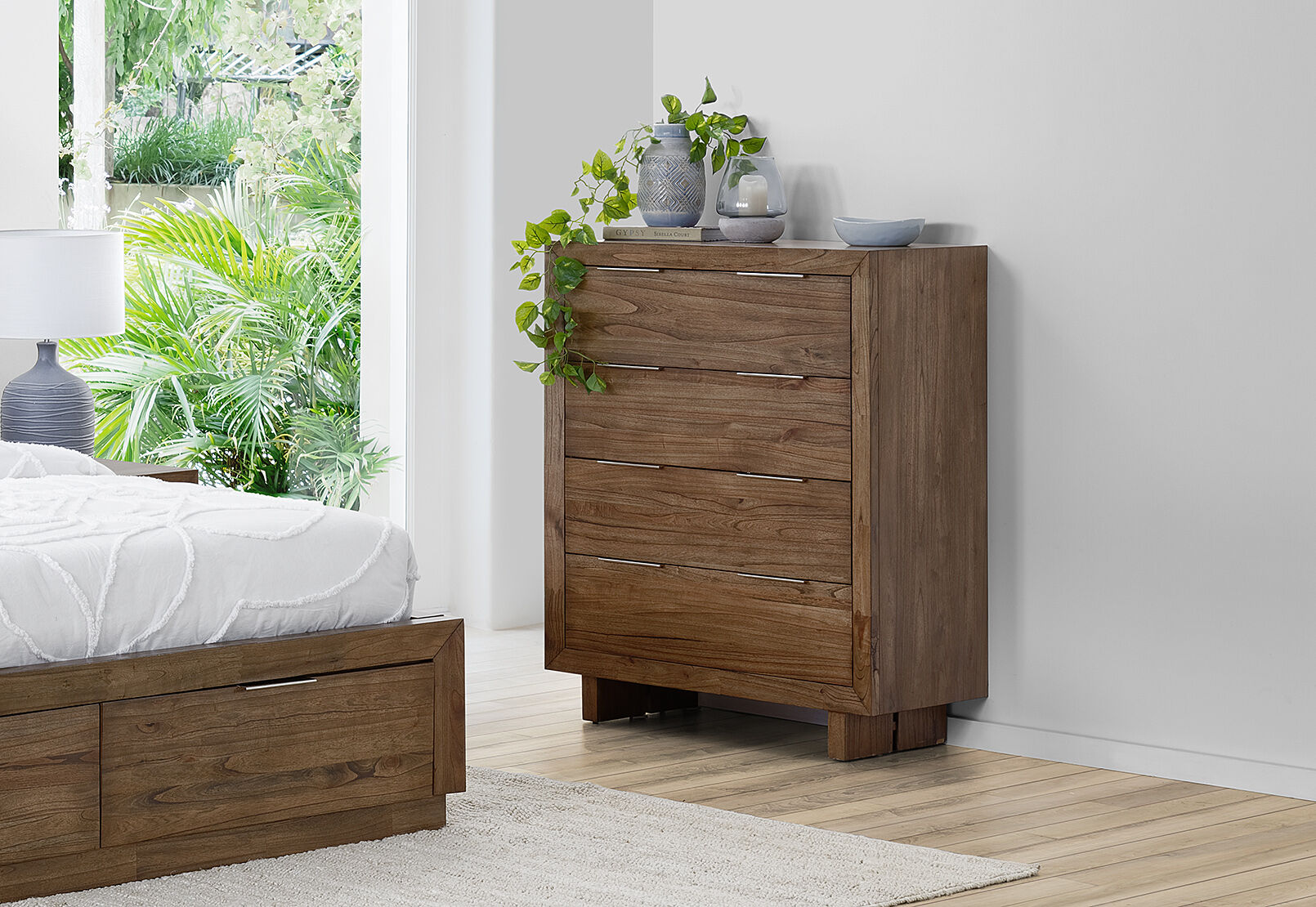 SORVINO 4 DRAWER TALL CHEST LIGHT WALNUT