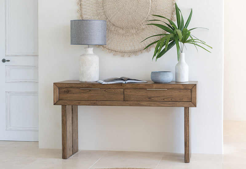 SORVINO 2 DRAWER SOFA TABLE LIGHT WALNUT