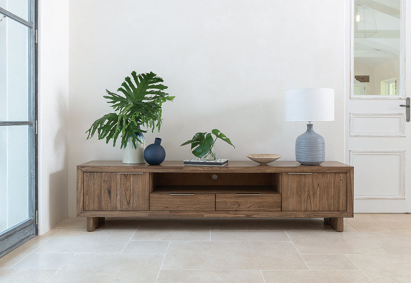 SORVINO 2 DRAWER ENTERTAINMENT UNIT LIGHT WALNUT