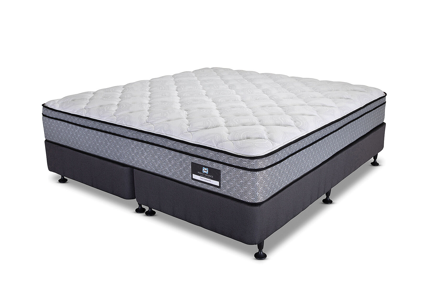 SEALY PERFECT BALANCE ELATION CUSHION FIRM KING ENSEMBLE. GREY
