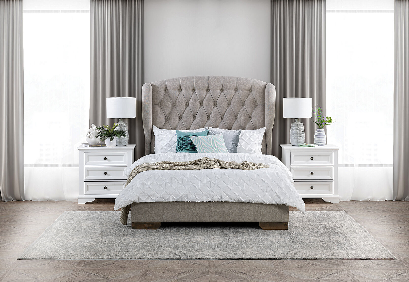 AVA 3 PIECE BEDROOM SUITE WITH CHANELLE BEDSIDES BEIGE