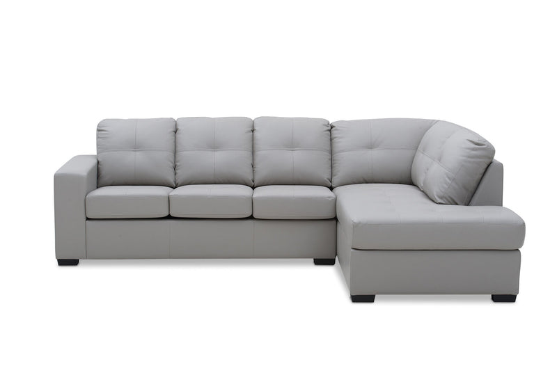 DIAMOND LEATHER-LOOK RIGHT-HAND FACING CORNER CHAISE WITH SOFA BED LIGHT GREY