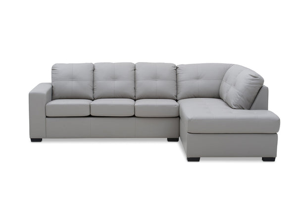 DIAMOND LEATHER-LOOK RIGHT-HAND FACING CORNER CHAISE WITH SOFA BED LIGHT GREY