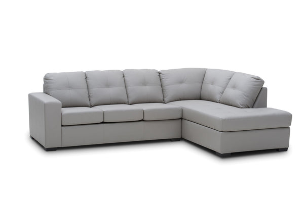 DIAMOND LEATHER-LOOK RIGHT-HAND FACING CORNER CHAISE WITH SOFA BED LIGHT GREY