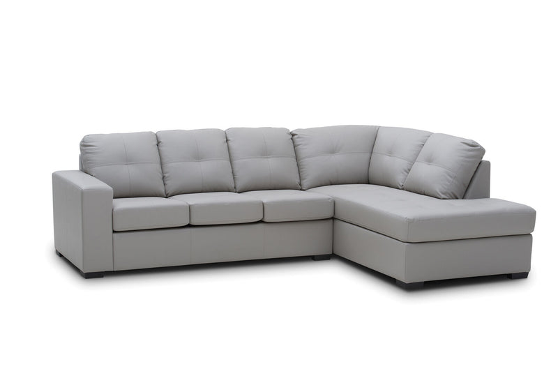 DIAMOND LEATHER-LOOK RIGHT-HAND FACING CORNER CHAISE WITH SOFA BED LIGHT GREY