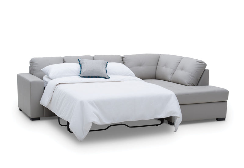 DIAMOND LEATHER-LOOK RIGHT-HAND FACING CORNER CHAISE WITH SOFA BED LIGHT GREY