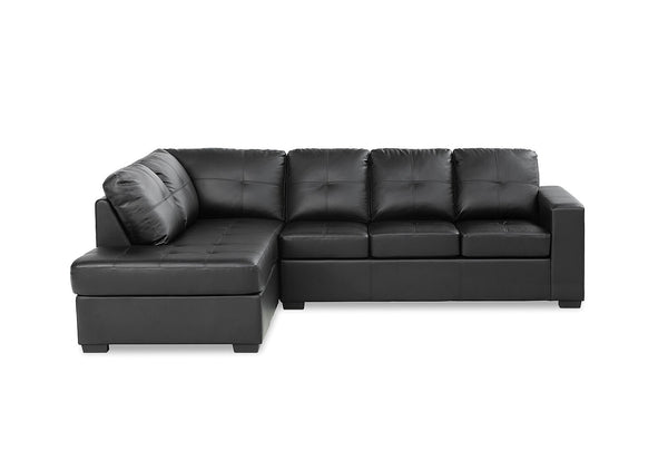 DIAMOND LEATHER-LOOK LEFT-HAND FACING CORNER CHAISE WITH SOFA BED BLACK