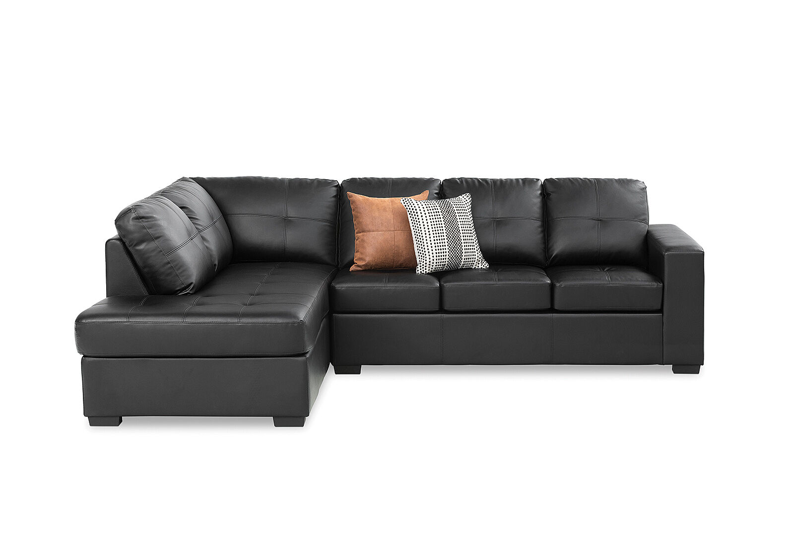 DIAMOND LEATHER-LOOK LEFT-HAND FACING CORNER CHAISE WITH SOFA BED BLACK
