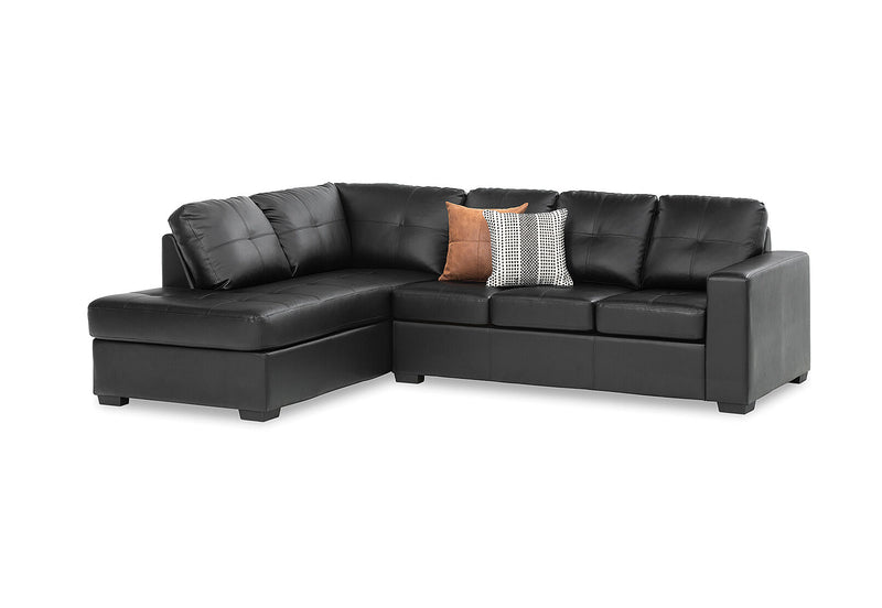 DIAMOND LEATHER-LOOK LEFT-HAND FACING CORNER CHAISE WITH SOFA BED BLACK