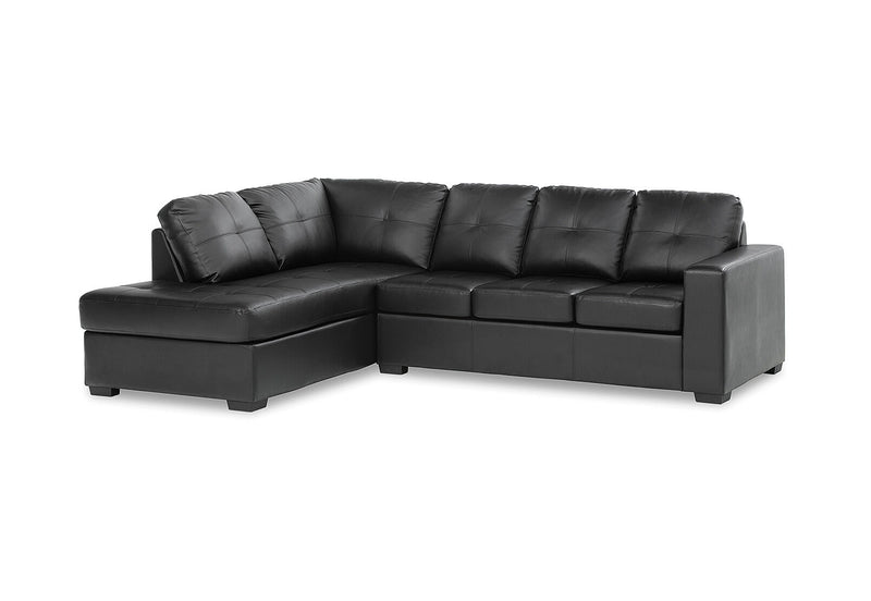 DIAMOND LEATHER-LOOK LEFT-HAND FACING CORNER CHAISE WITH SOFA BED BLACK