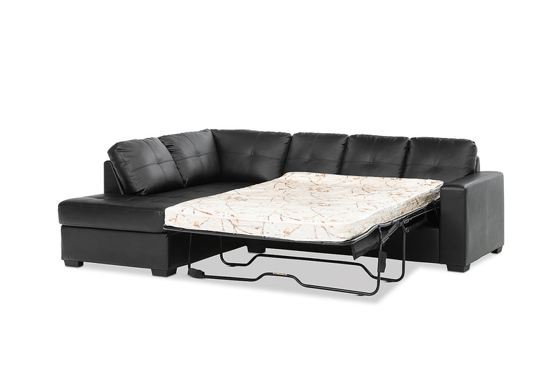 DIAMOND LEATHER-LOOK LEFT-HAND FACING CORNER CHAISE WITH SOFA BED BLACK