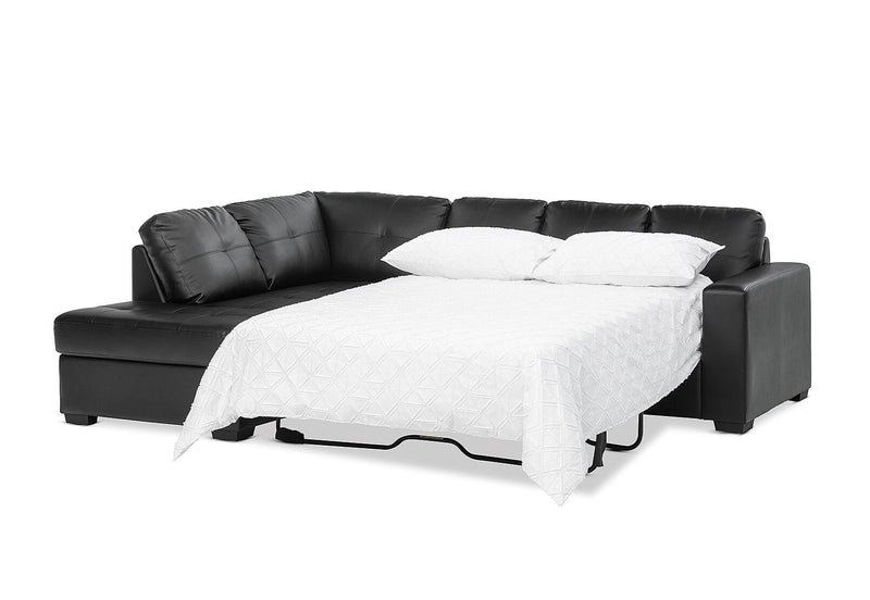 DIAMOND LEATHER-LOOK LEFT-HAND FACING CORNER CHAISE WITH SOFA BED BLACK