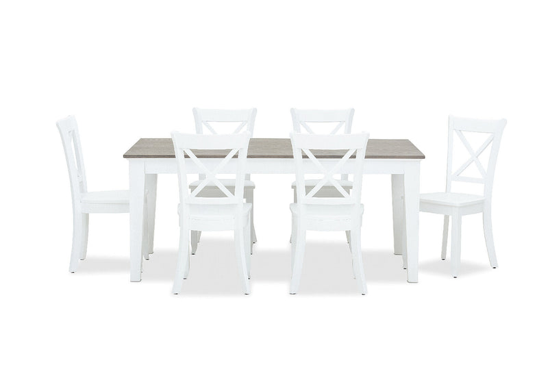 MARSEILLE 7 PIECE DINING SUITE WITH CLOUDS DINING CHAIRS  WHITE