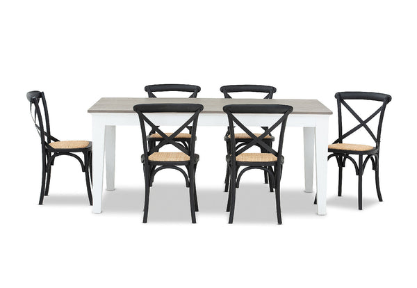 MARSEILLE 7 PIECE DINING SUITE WITH BORDEAUX DINING CHAIRS  BLACK