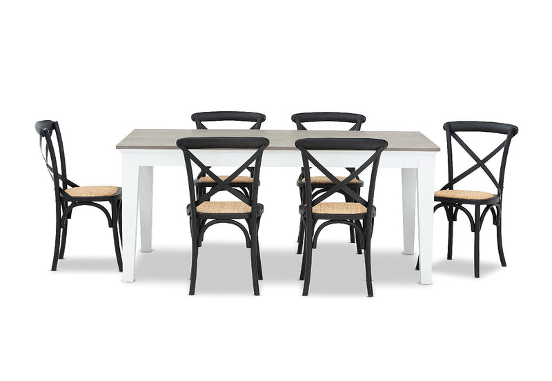 MARSEILLE 7 PIECE DINING SUITE WITH BORDEAUX DINING CHAIRS  BLACK