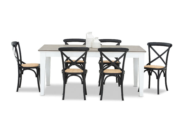 MARSEILLE 7 PIECE DINING SUITE WITH BORDEAUX DINING CHAIRS  BLACK
