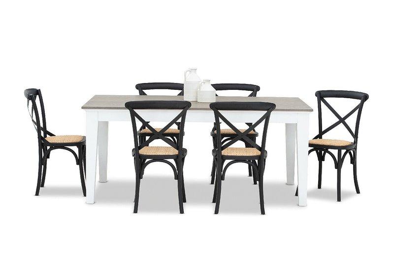 MARSEILLE 7 PIECE DINING SUITE WITH BORDEAUX DINING CHAIRS  BLACK