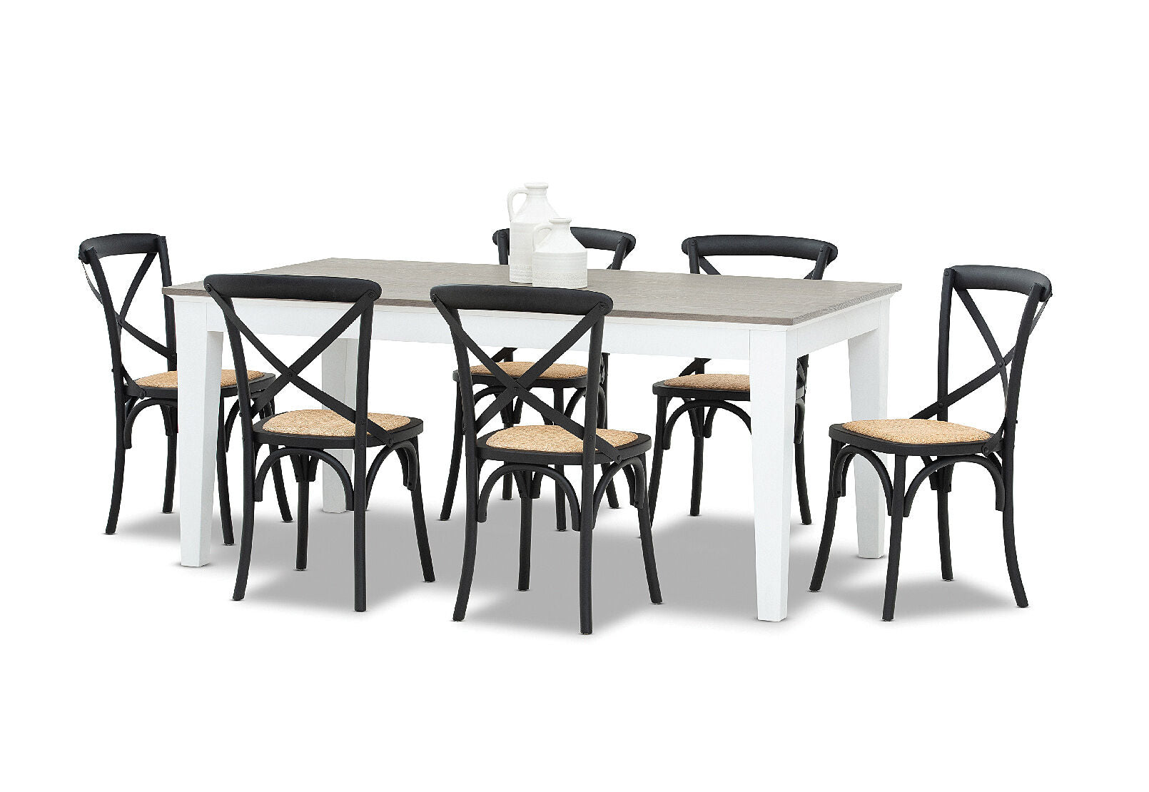 MARSEILLE 7 PIECE DINING SUITE WITH BORDEAUX DINING CHAIRS  BLACK