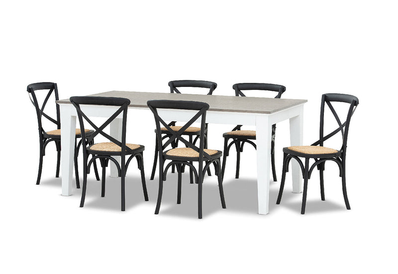 MARSEILLE 7 PIECE DINING SUITE WITH BORDEAUX DINING CHAIRS  BLACK