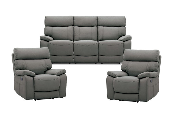 ALFRED FABRIC 3 PIECE RECLINER SUITE MID-GREY