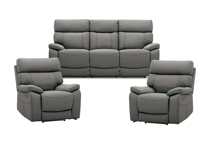 ALFRED FABRIC 3 PIECE RECLINER SUITE MID-GREY