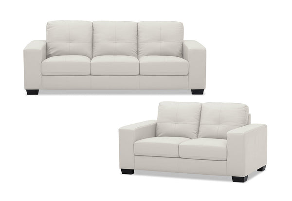 DIAMOND LEATHER-LOOK SOFA PAIR BEIGE