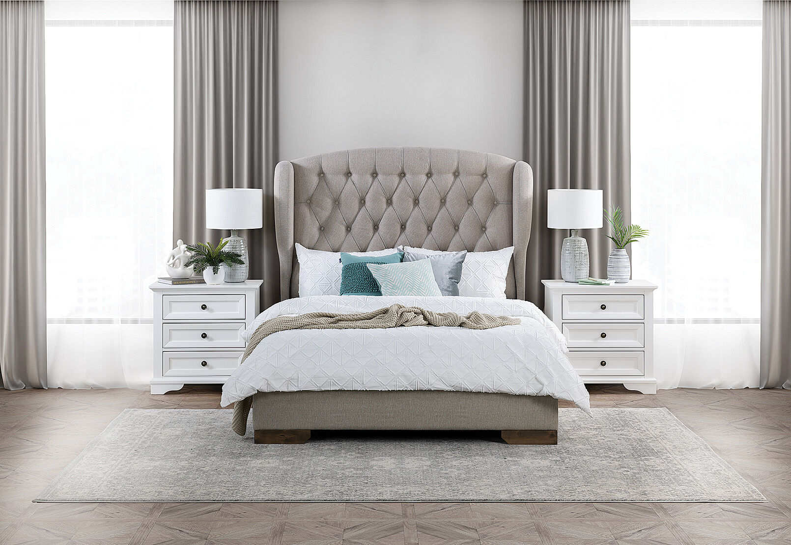 AVA 3 PIECE KING BEDROOM SUITE WITH CHANELLE BEDSIDES BEIGE