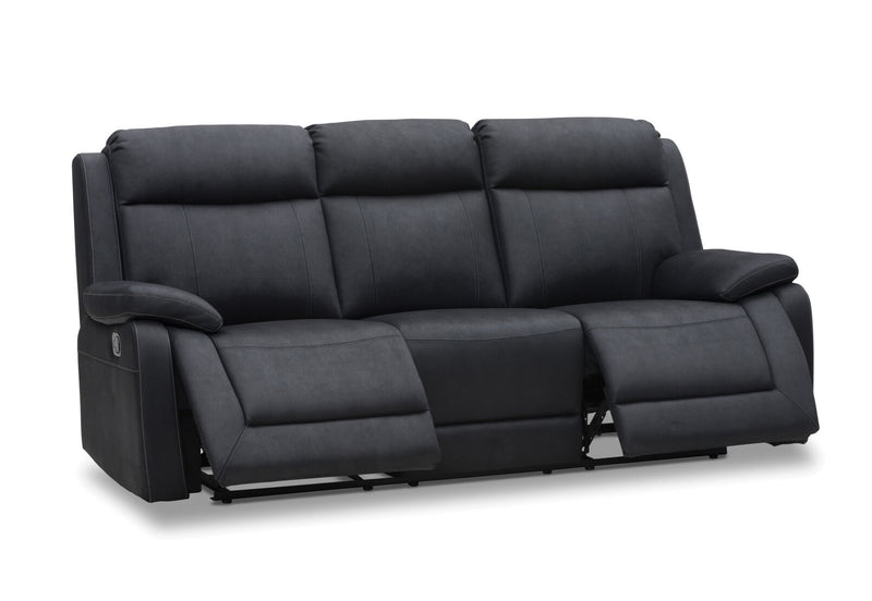 SAN MARCO FABRIC 3 SEATER SOFA WITH 2 INBUILT RECLINERS BLACK
