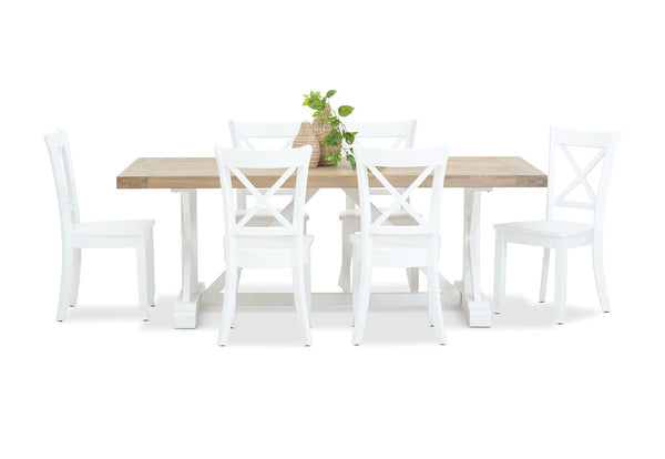 NORMANDY 7 PIECE DINING SUITE WITH CLOUDS DINING CHAIRS  WHITE