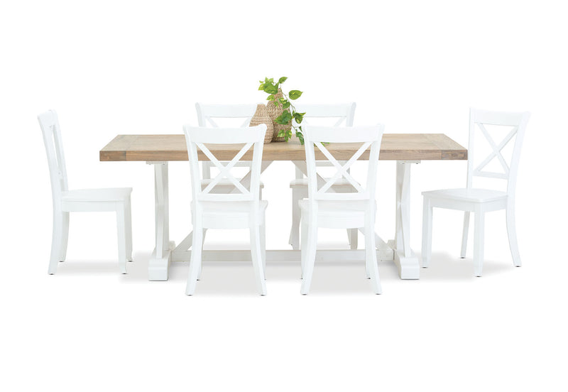 NORMANDY 7 PIECE DINING SUITE WITH CLOUDS DINING CHAIRS  WHITE