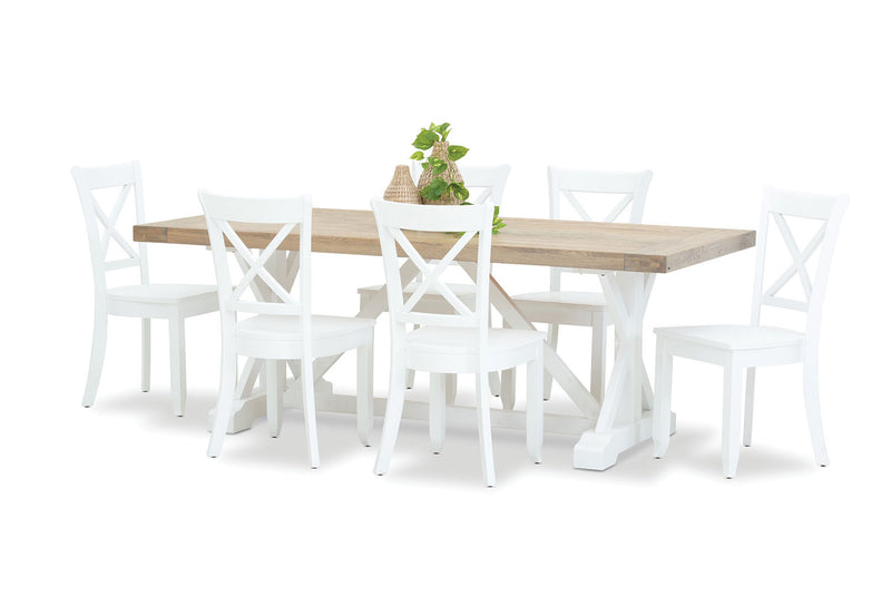 NORMANDY 7 PIECE DINING SUITE WITH CLOUDS DINING CHAIRS  WHITE