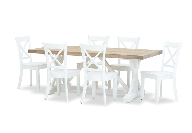 NORMANDY 7 PIECE DINING SUITE WITH CLOUDS DINING CHAIRS  WHITE