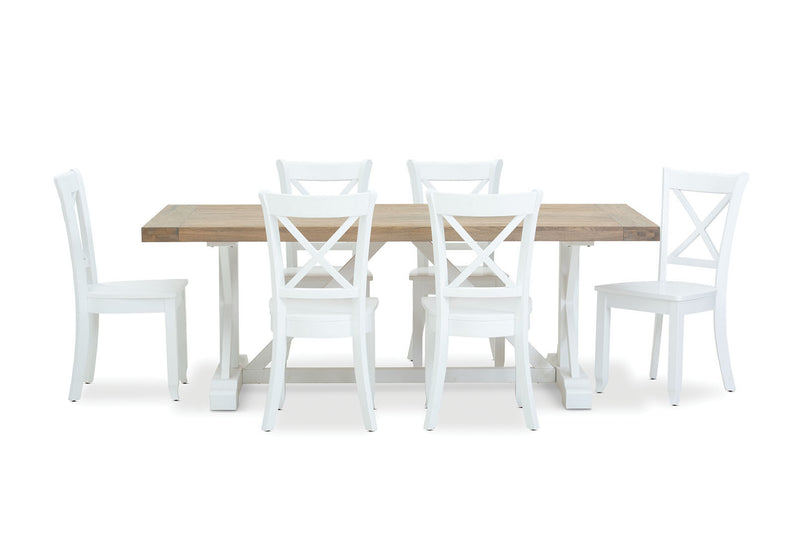 NORMANDY 7 PIECE DINING SUITE WITH CLOUDS DINING CHAIRS  WHITE