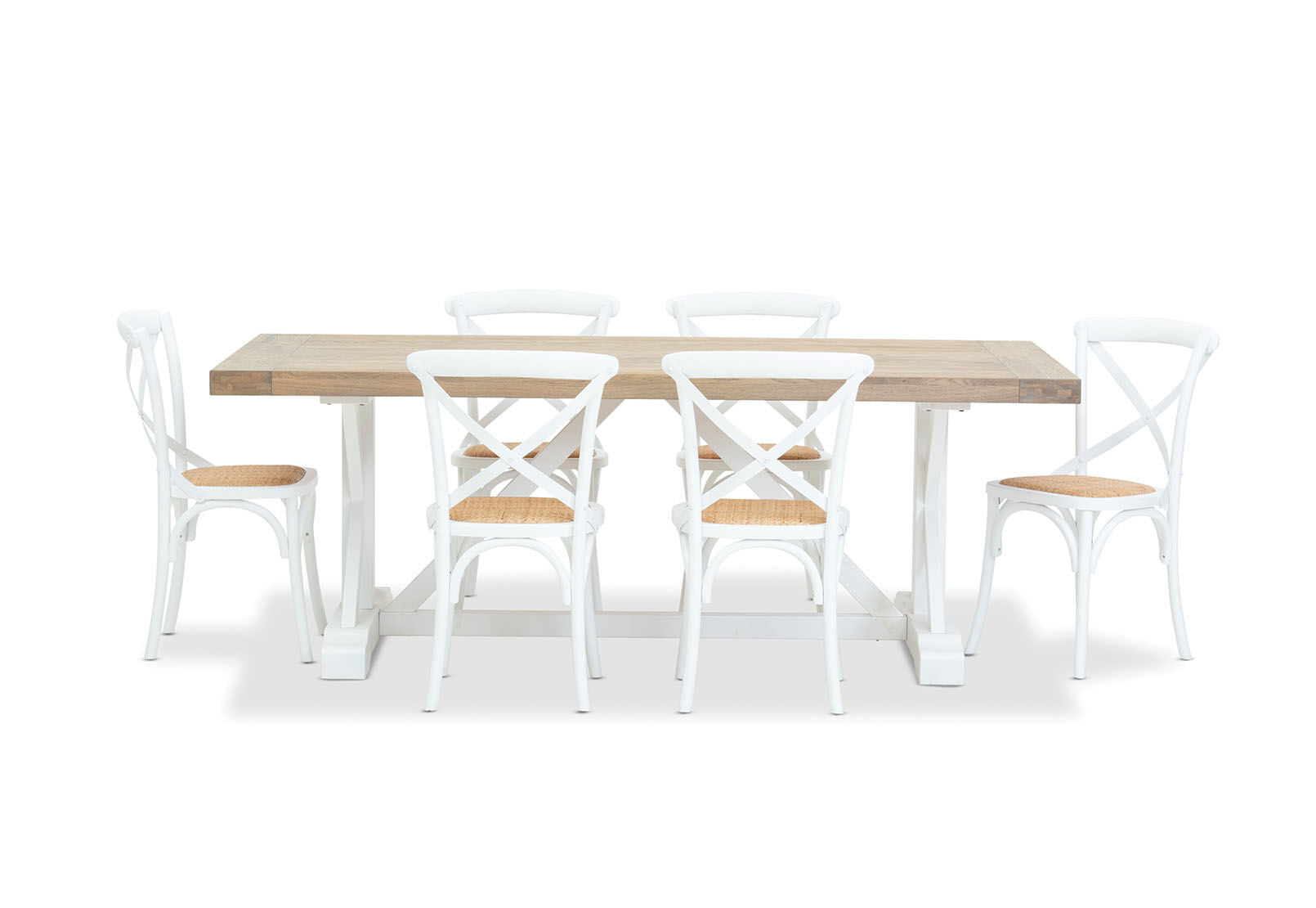 NORMANDY 7 PIECE DINING SUITE WITH BORDEAUX DINING CHAIRS  ANTIQUE WHITE