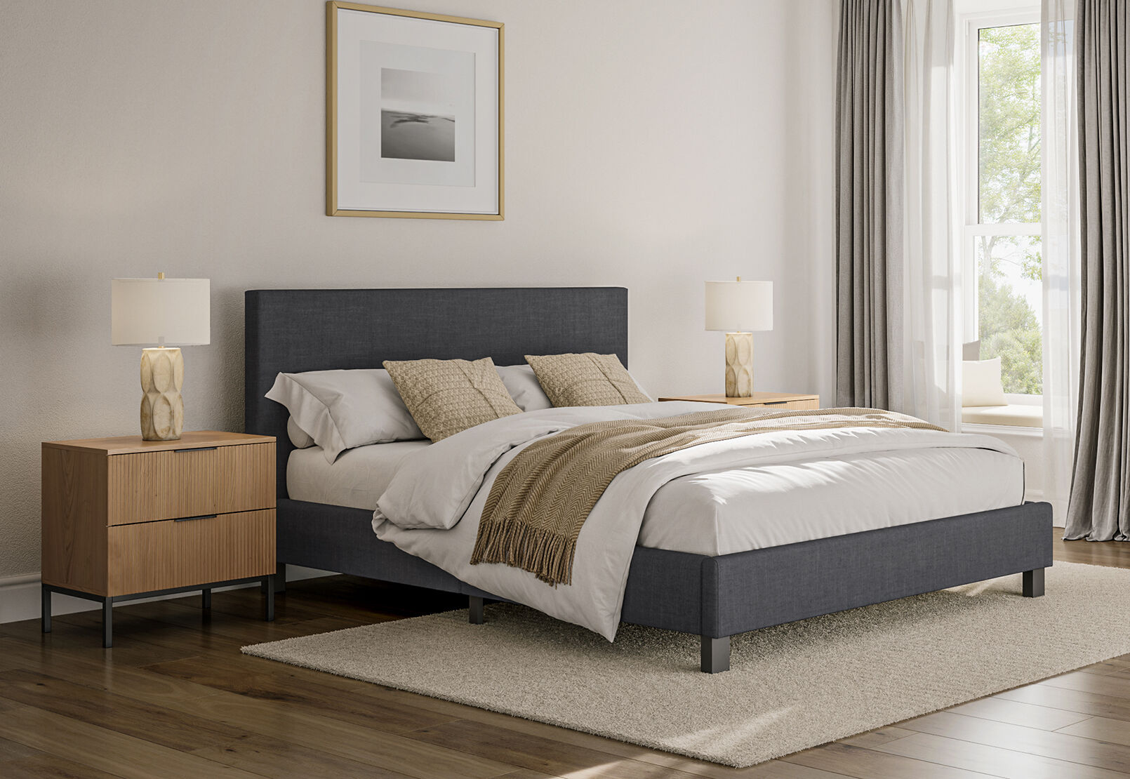 KIRAN GREY QUEEN BED GREY