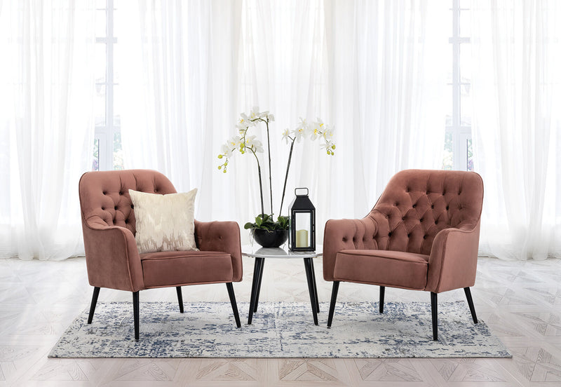 CELESTE TUFTED VELVET ACCENT CHAIR BLUSH