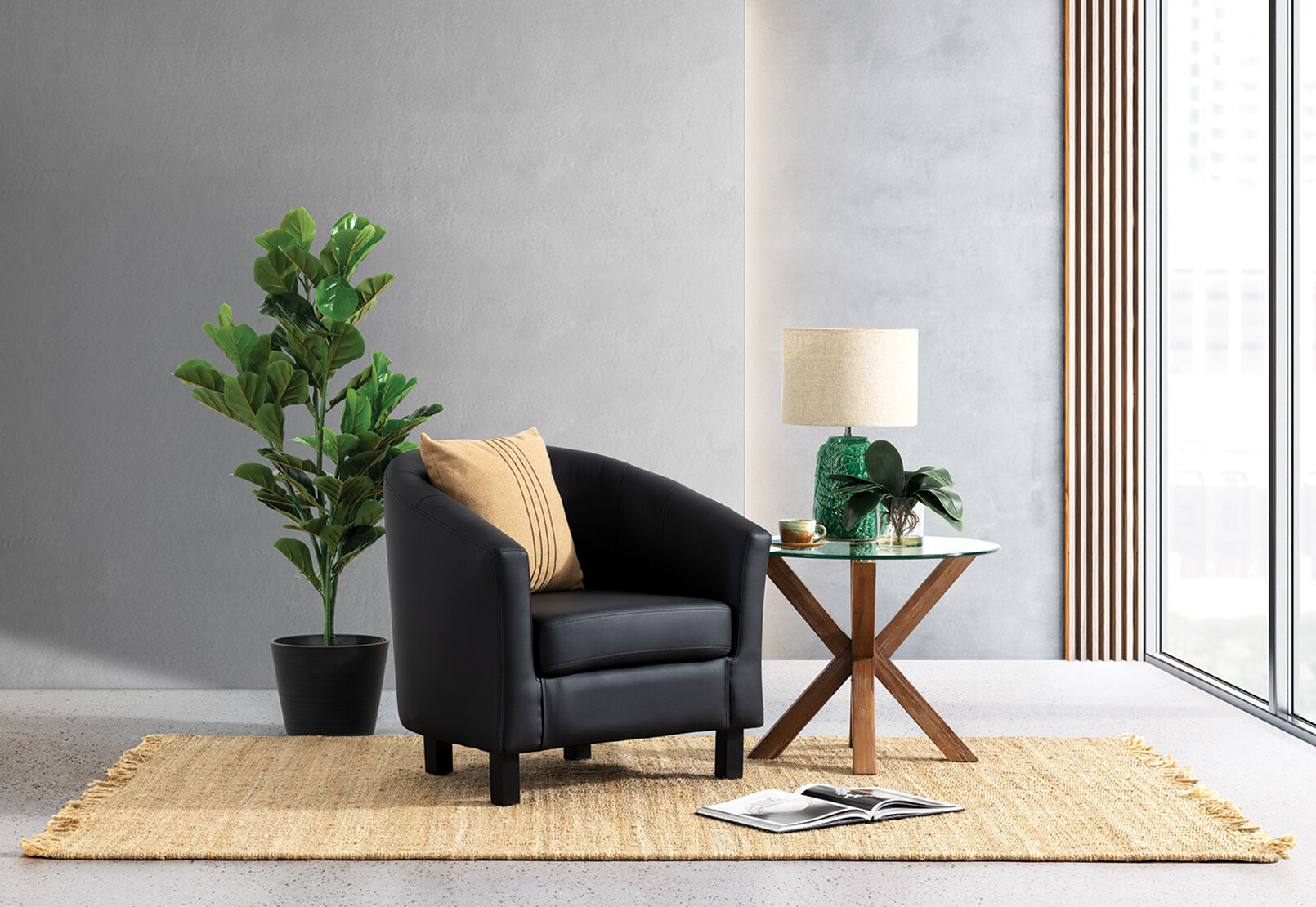 DEL RICO LEATHER-LOOK ACCENT CHAIR BLACK