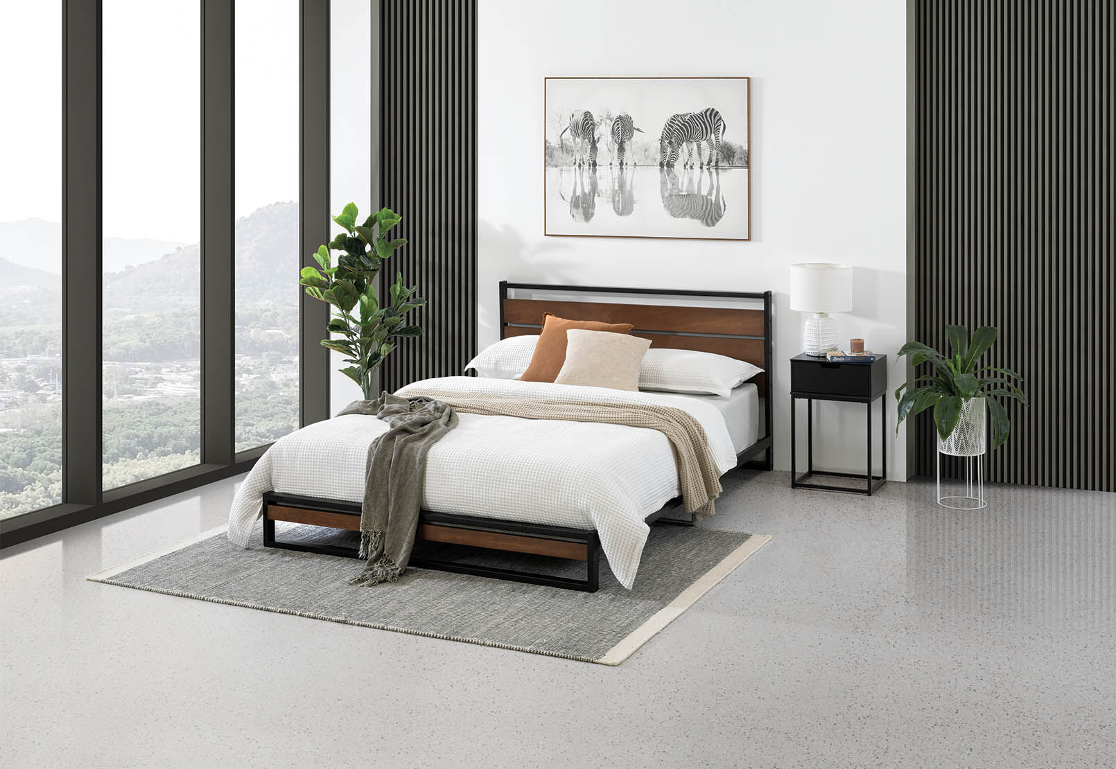 MARCEL QUEEN BED BLACK/TIMBER