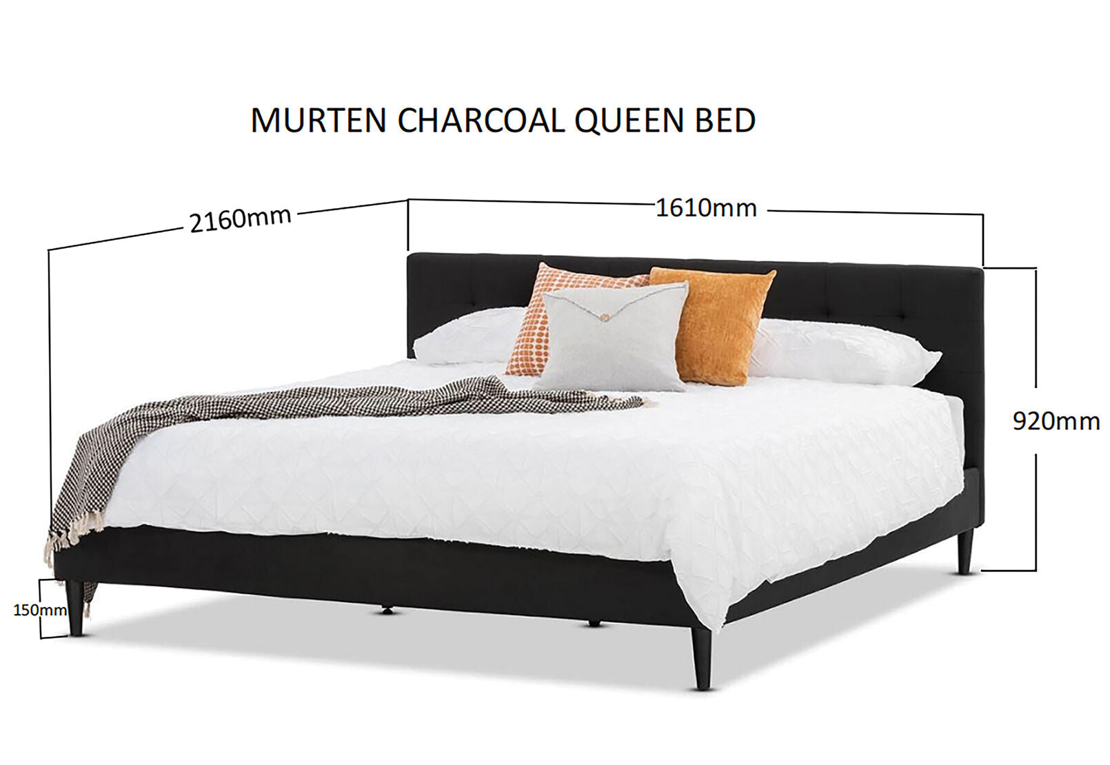 MURTEN CHARCOAL QUEEN BED CHARCOAL
