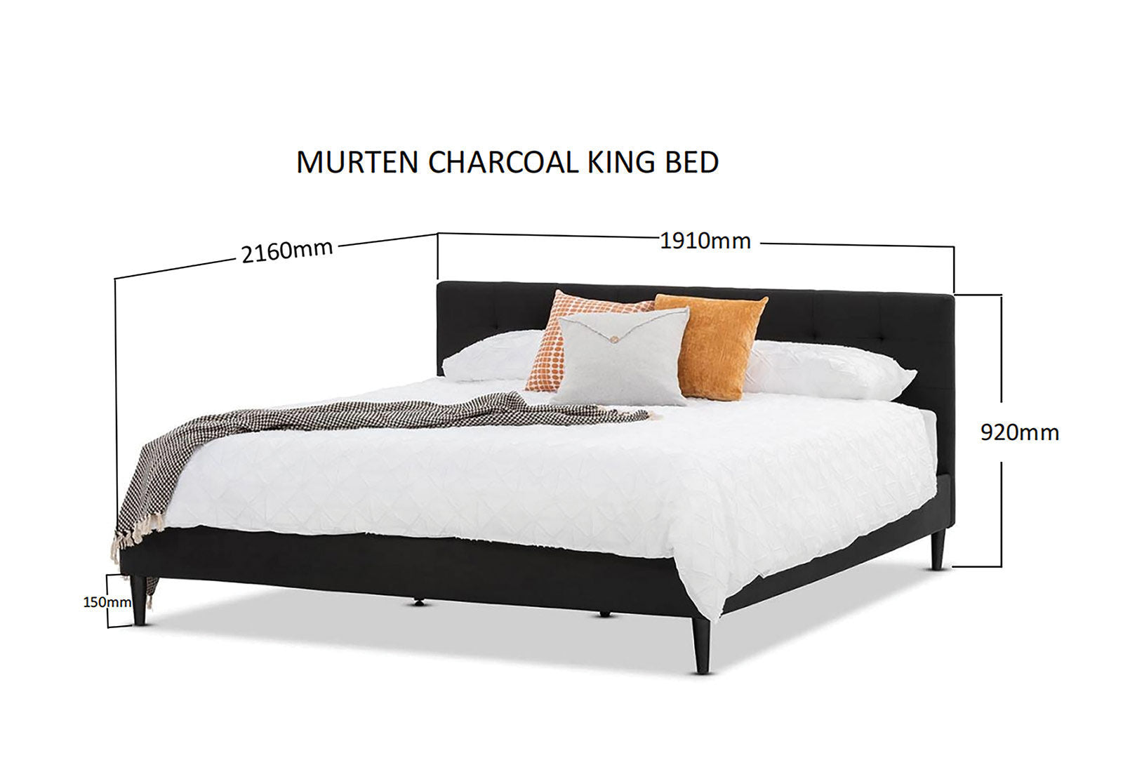 MURTEN CHARCOAL KING BED CHARCOAL
