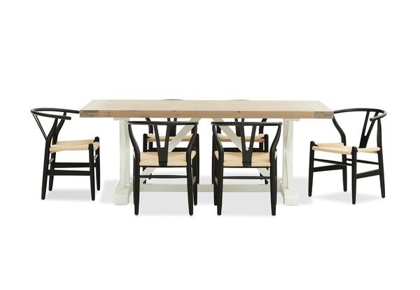 NORMANDY 7 PIECE DINING SUITE WITH WISHBONE REPLICA MKII DINING CHAIRS  BLACK