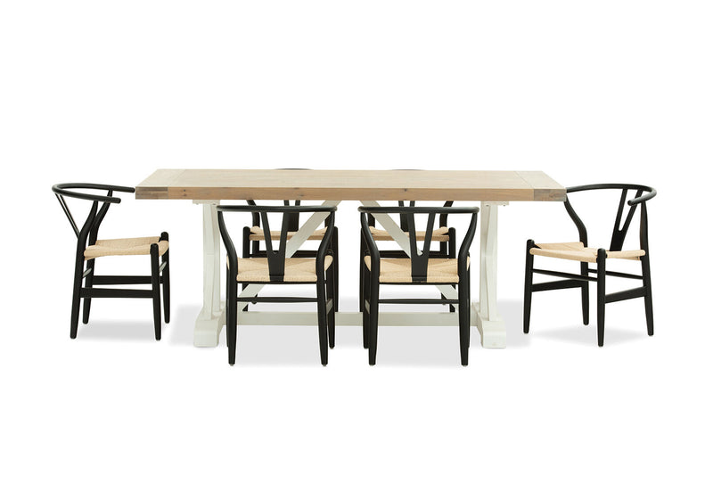 NORMANDY 7 PIECE DINING SUITE WITH WISHBONE REPLICA MKII DINING CHAIRS  BLACK