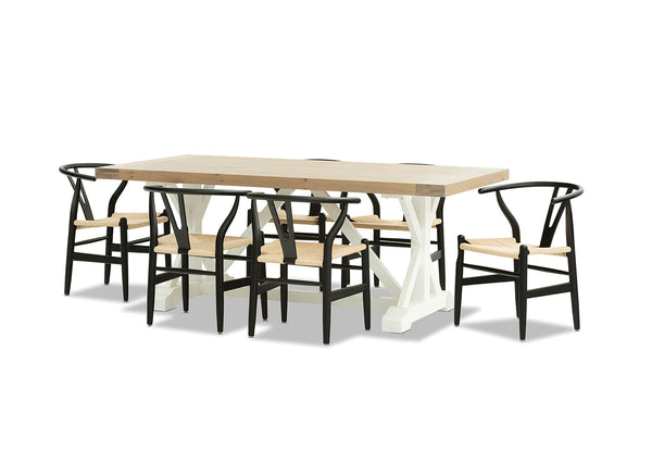 NORMANDY 7 PIECE DINING SUITE WITH WISHBONE REPLICA MKII DINING CHAIRS  BLACK