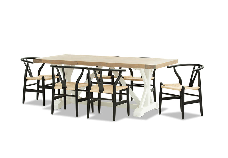 NORMANDY 7 PIECE DINING SUITE WITH WISHBONE REPLICA MKII DINING CHAIRS  BLACK