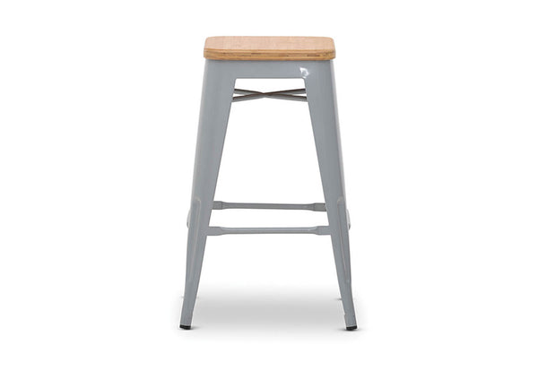 HARZ 68CM TIMBER SEAT STOOL SILVER