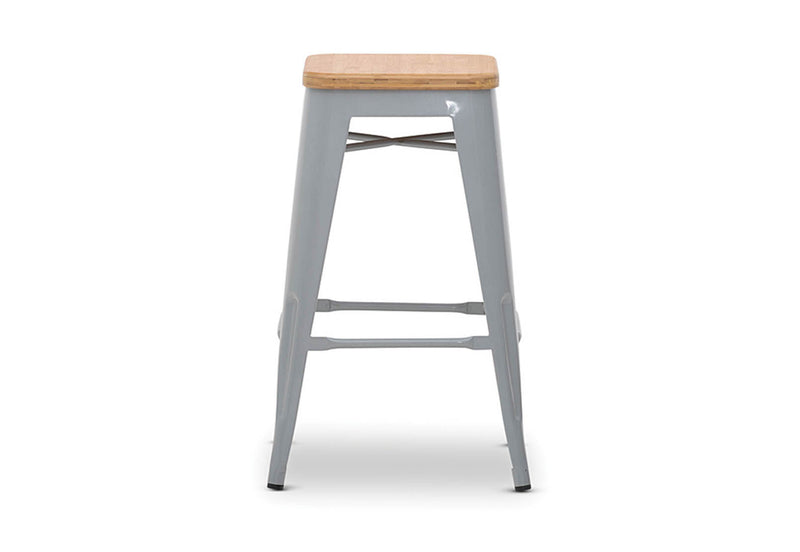 HARZ 68CM TIMBER SEAT STOOL SILVER